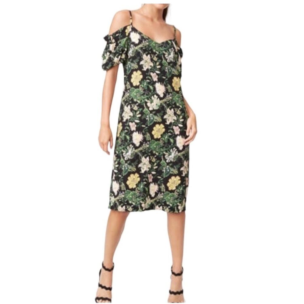 Club Monaco Black Floral Gracella Cottage Fairy Off The Shoulder Dress Sz 4
